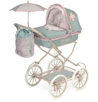 Coche capota de muñeca verde agua y rosa