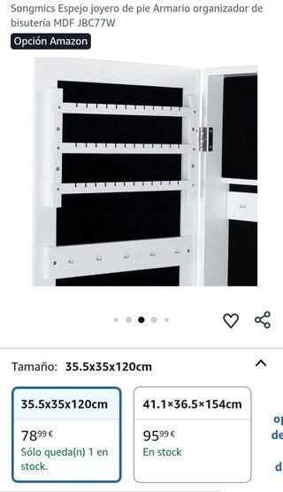 SONGMICS Armario Joyero Pie JBC77W 153 cm Blanco