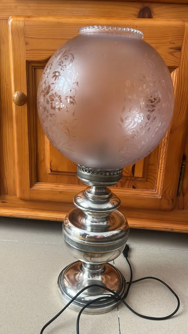 Lampada da Tavolo Vintage in Cristallo e Metallo