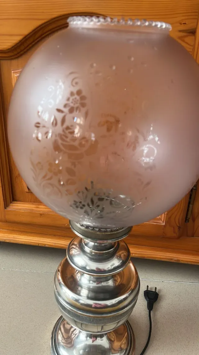 Lampada da Tavolo Vintage in Cristallo e Metallo