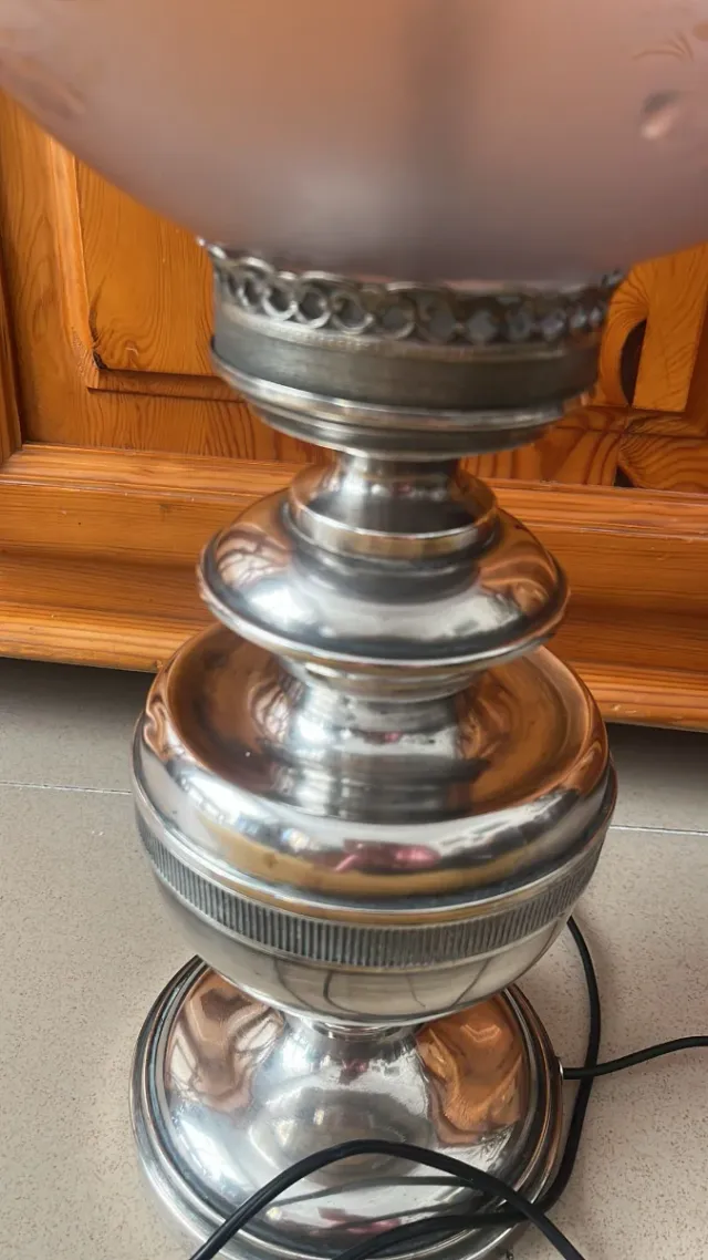 Lampada da Tavolo Vintage in Cristallo e Metallo