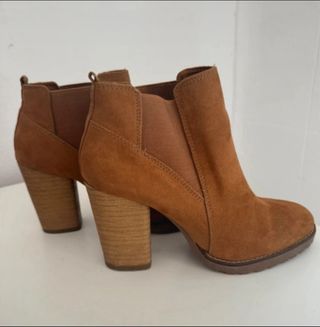 Botines Chelsea, ante, tacón ancho madera, mujer