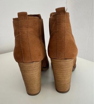 Botines Chelsea, ante, tacón ancho madera, mujer