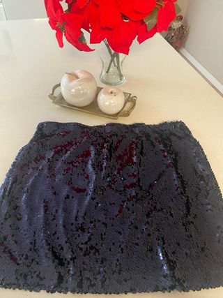 Falda lentejuelas azul marino elástica