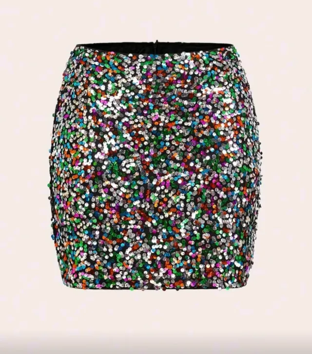 Gonna corta con paillette multicolore
