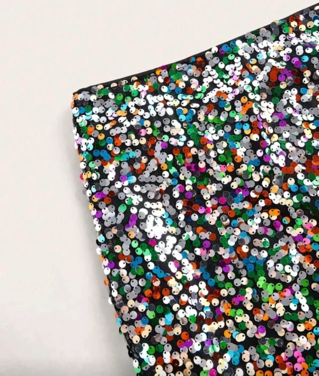 Gonna corta con paillette multicolore