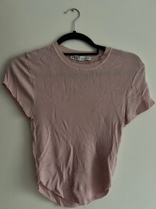 Camiseta Zara Ribbed Rosa