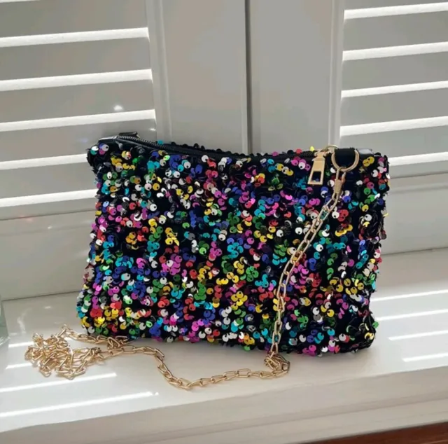 Borsa da festa con paillettes multicolore