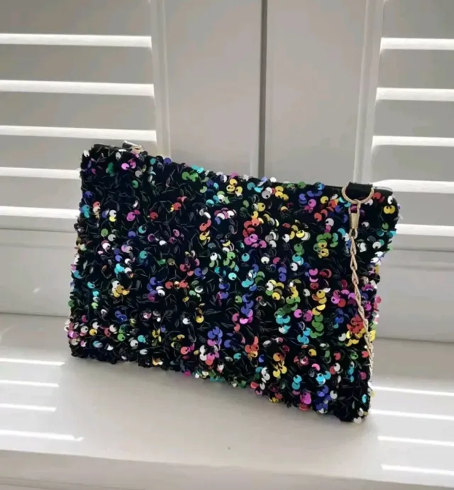Borsa da festa con paillettes multicolore