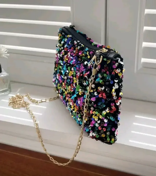 Borsa da festa con paillettes multicolore