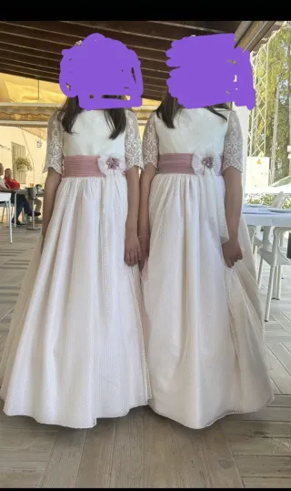 Vestido de comunión blanco y rosa