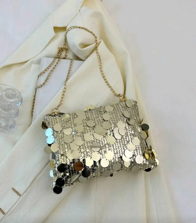 Borsa da festa dorata con paillettes