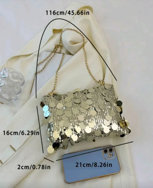 Borsa da festa dorata con paillettes
