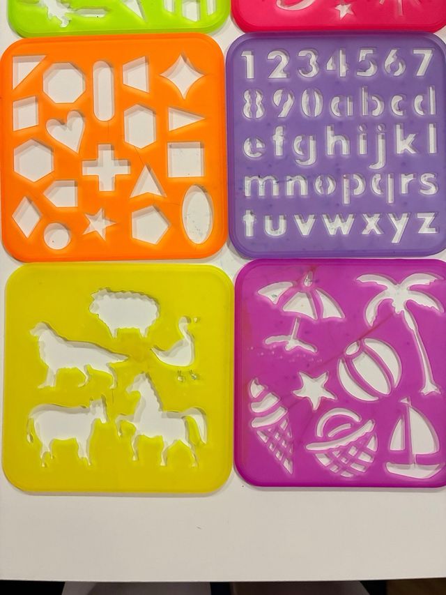 Set 8 stencil per disegno lettere numeri forme