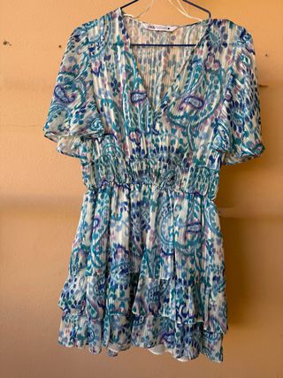 Vestido ZARA azul con detalles plateados