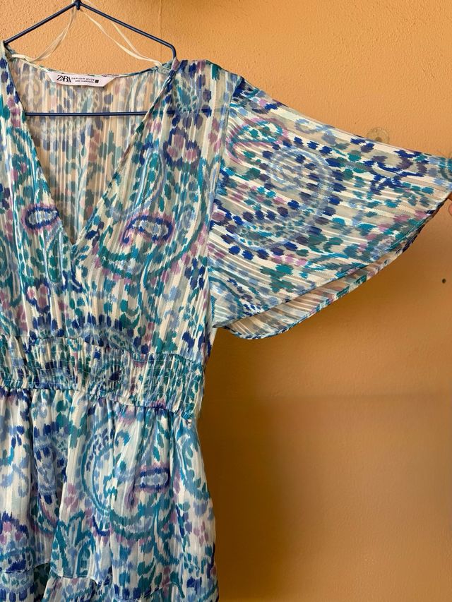 Vestido ZARA azul con detalles plateados