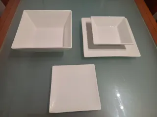 Juego Vajilla Cuadrada Porcelana Blanca