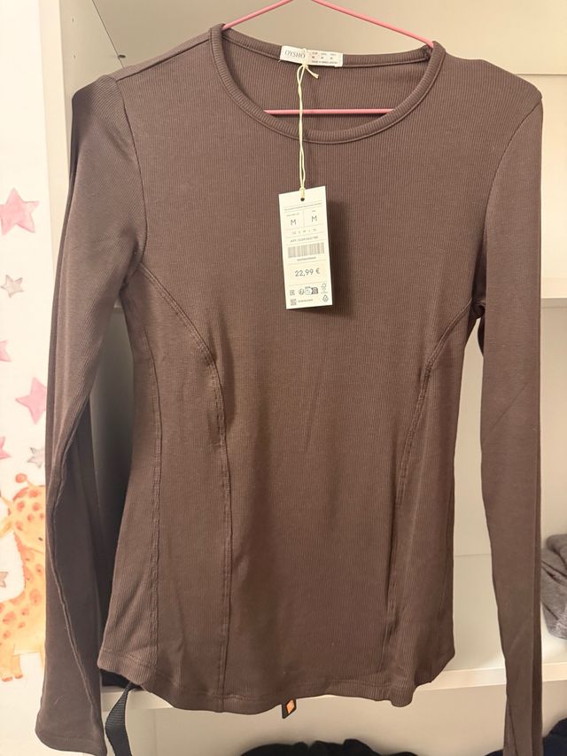 Camiseta manga larga Oysho marrón talla M