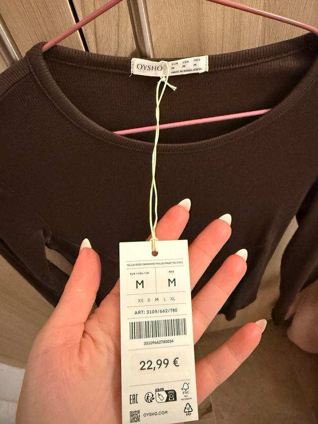 Camiseta manga larga Oysho marrón talla M