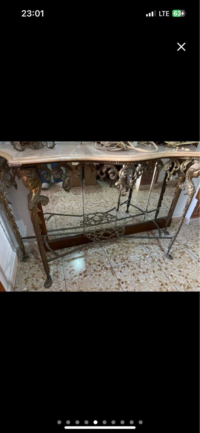 Mesa consola bronce y mármol