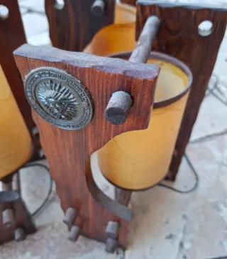 Lámparas Vintage Mesita Noche Madera y Metal