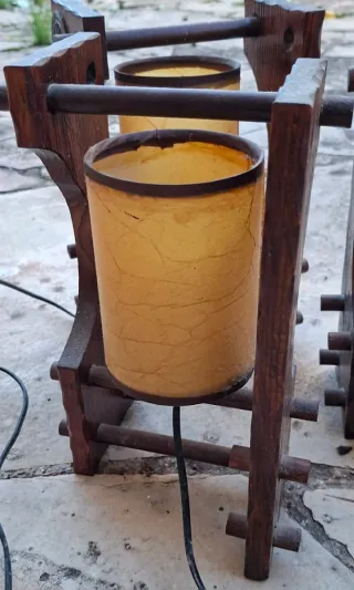 Lámparas Vintage Mesita Noche Madera y Metal