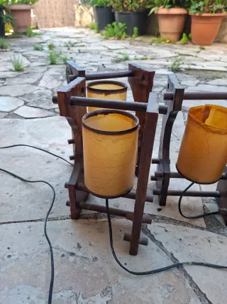 Lámparas Vintage Mesita Noche Madera y Metal