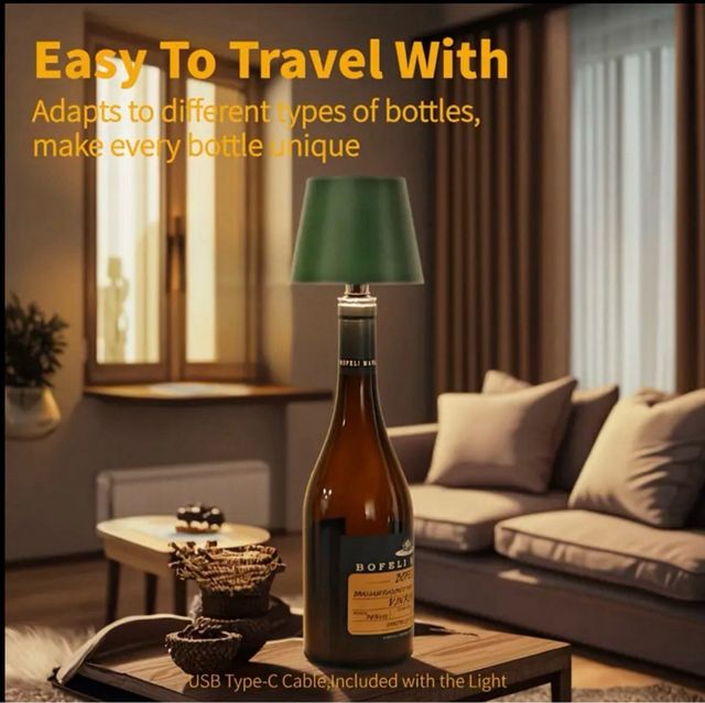 Lampada LED bottiglia kaki tessuto vetro