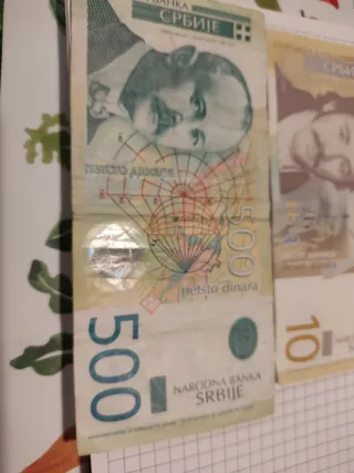 Billetes de Serbia 500 y 10 Dinara