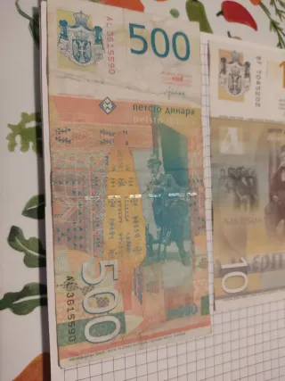 Billetes de Serbia 500 y 10 Dinara