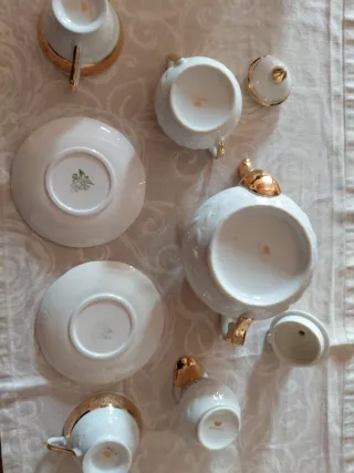 Servizio da tè Bavaria 2 tazze oro e bianco