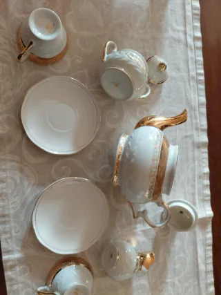 Servizio da tè Bavaria 2 tazze oro e bianco