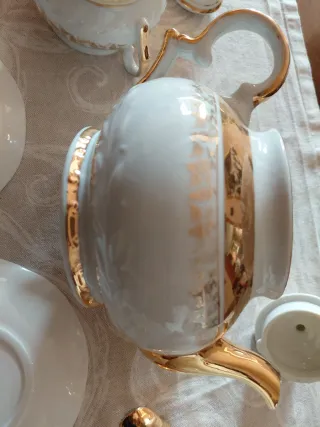 Servizio da tè Bavaria 2 tazze oro e bianco