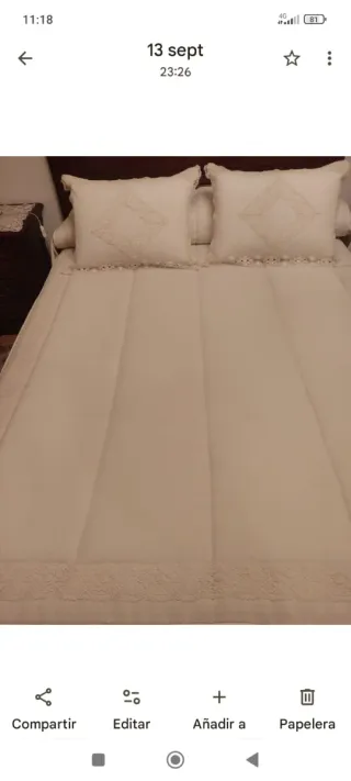 Edredón blanco sucio, con 2 cojines a juego