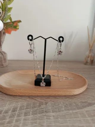 Conjunto collar y pendientes plata flor