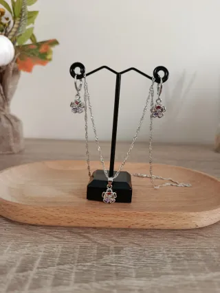 Conjunto collar y pendientes plata flor