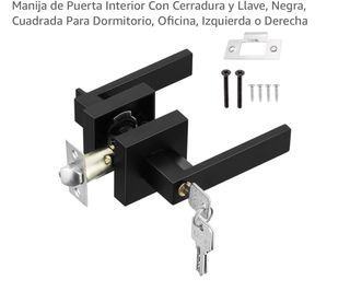 Manilla Puerta Negra Cuadrada con Llave