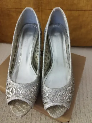 Zapatos de fiesta plateados tacón 8cm