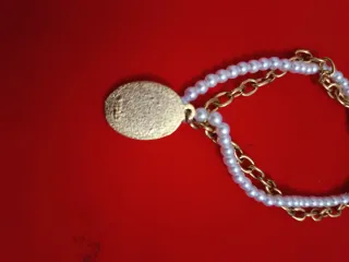 Pulsera doble perlas y cadena acero con medalla