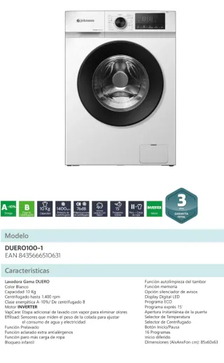 Lavadora Johnson 10kg Carga Frontal