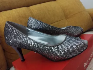 Zapatos de fiesta plateados tacón 8cm