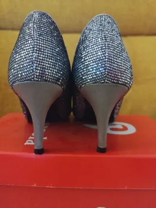 Zapatos de fiesta plateados tacón 8cm