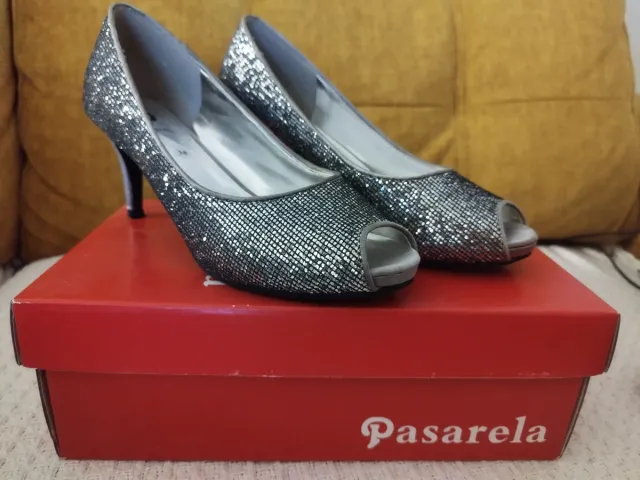 Zapatos de fiesta plateados tacón 8cm