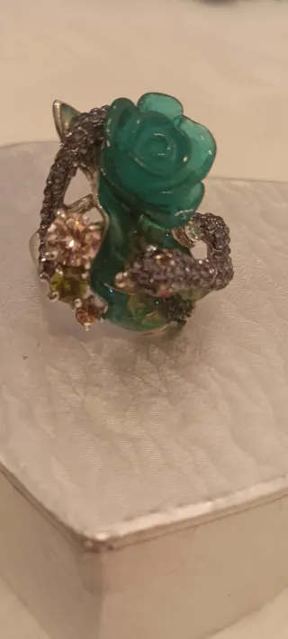 Anillo Rosa Verde y Plata