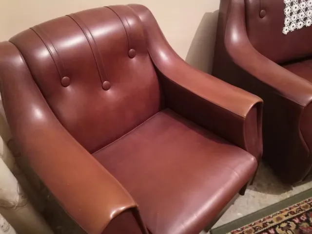 Set divano e 2 poltrone vintage in pelle