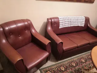 Set divano e 2 poltrone vintage in pelle