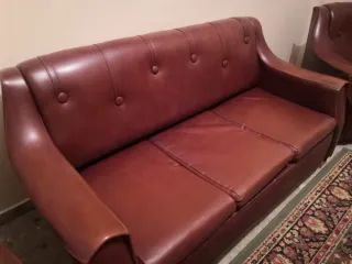 Set divano e 2 poltrone vintage in pelle