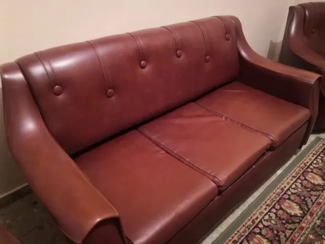 Set divano e 2 poltrone vintage in pelle