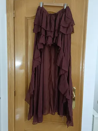 Falda larga volantes marrón
