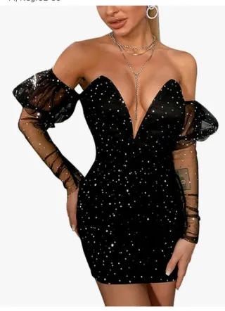 Vestido brillo y tul negro plateado